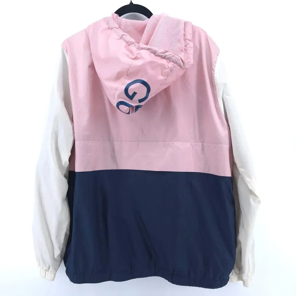 Guess Mens Colorblock Hooded Half Zip Pullover Windbreaker Zipper Front Pocket L - Picture 10 of 13